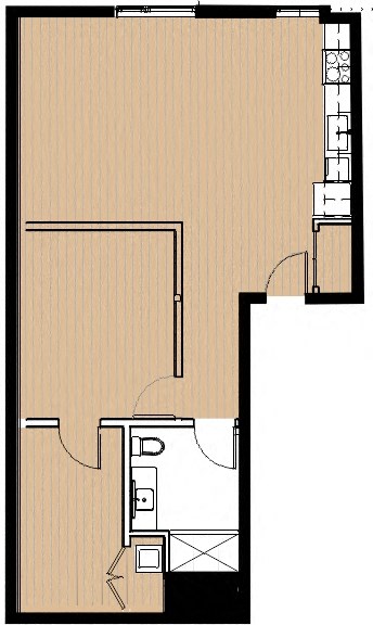 Floor plan for 1 bed, 1 bath